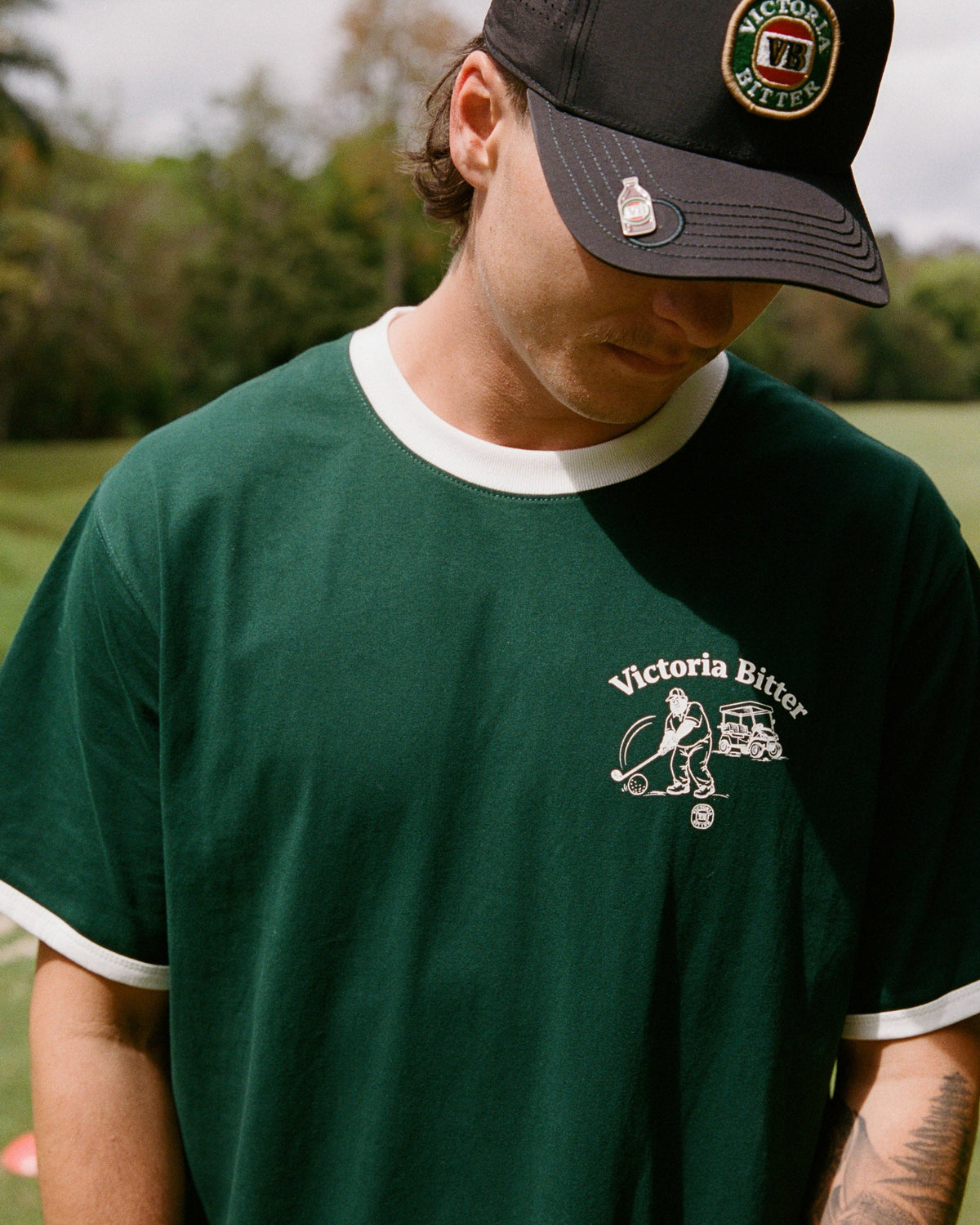 VB Golf Birdies Beers Ringer Tee - Dark Green-thumbmail-2